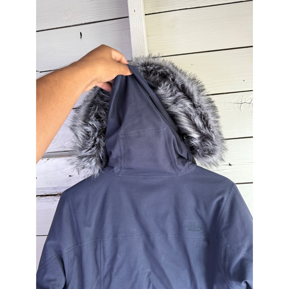 The North Face Gore-Tex 550 Down Parka Navy Blue Faux Fur Hood Jacket Womens M - Picture 6 of 8